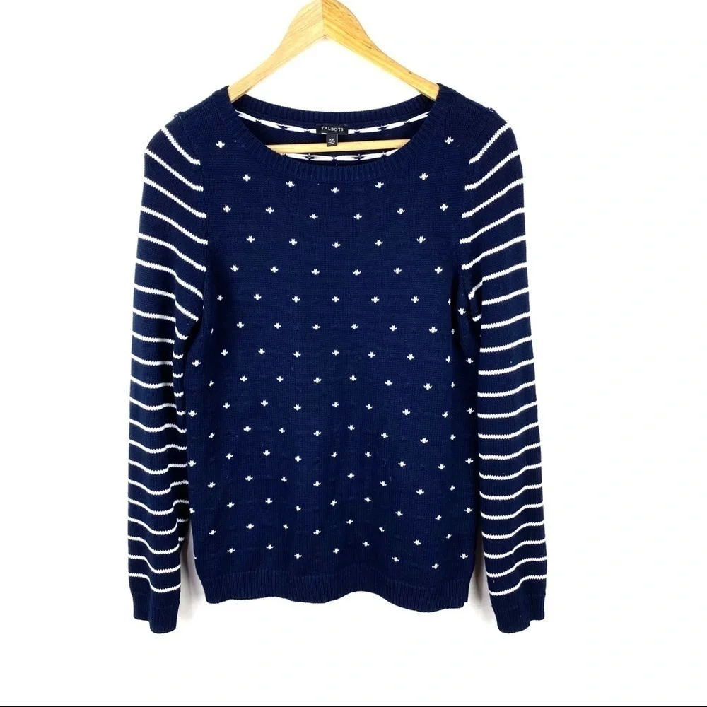 Talbots Knit Nautical Sweater Navy Blue White Size XS Long Sleeves Striped - Picture 8 of 9